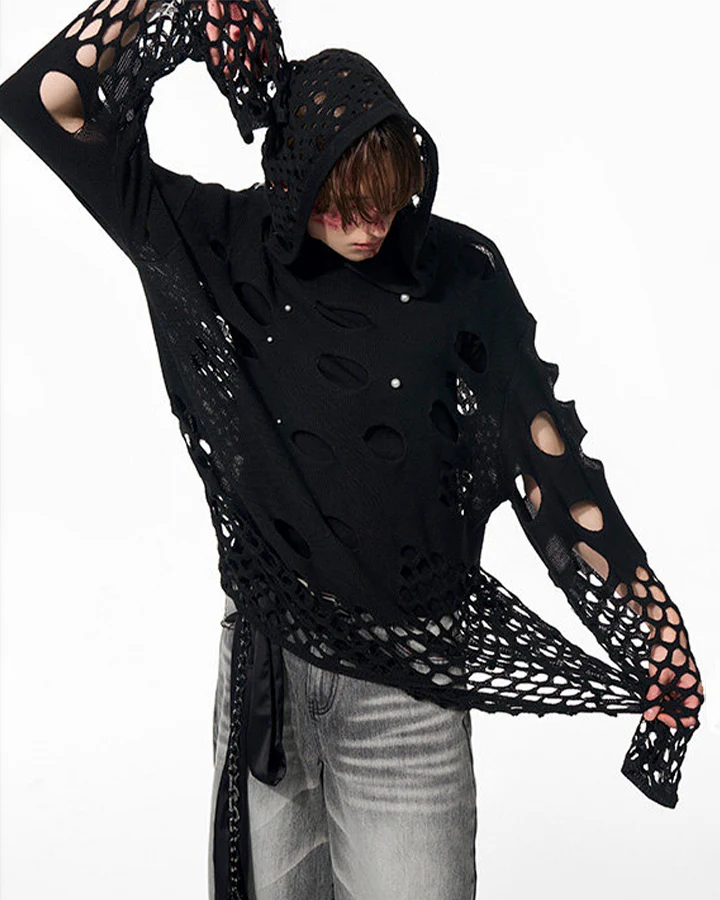 Spring Hollow Out Hoodie Knit Sweater - Image 7