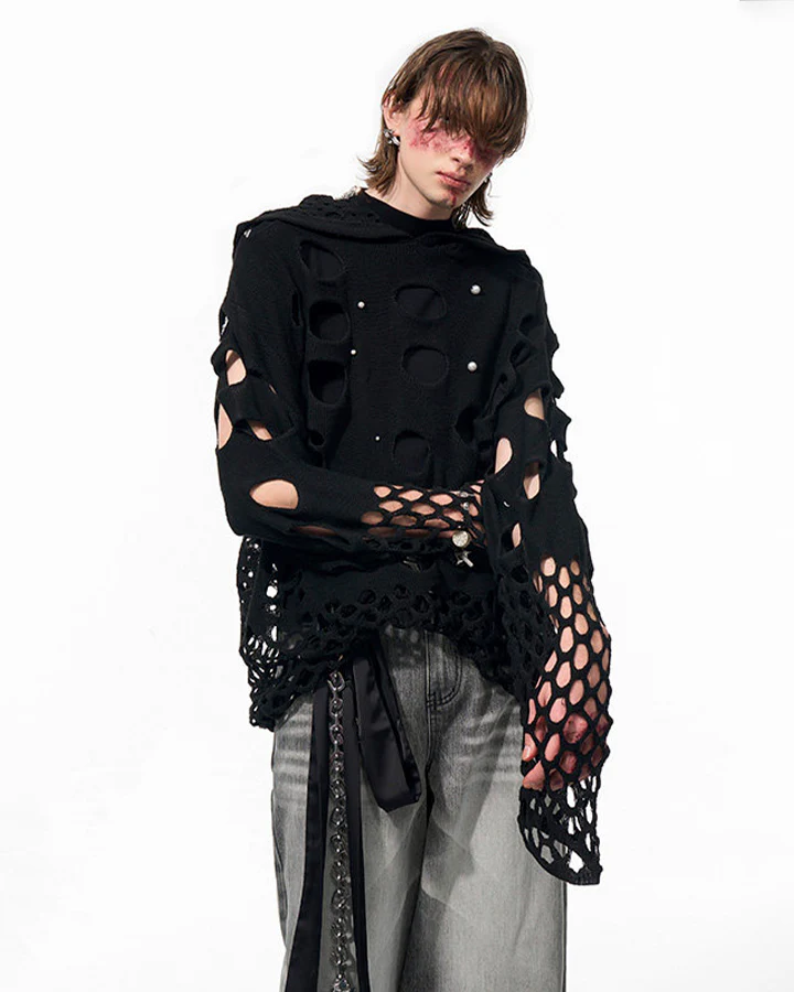 Spring Hollow Out Hoodie Knit Sweater - Image 8