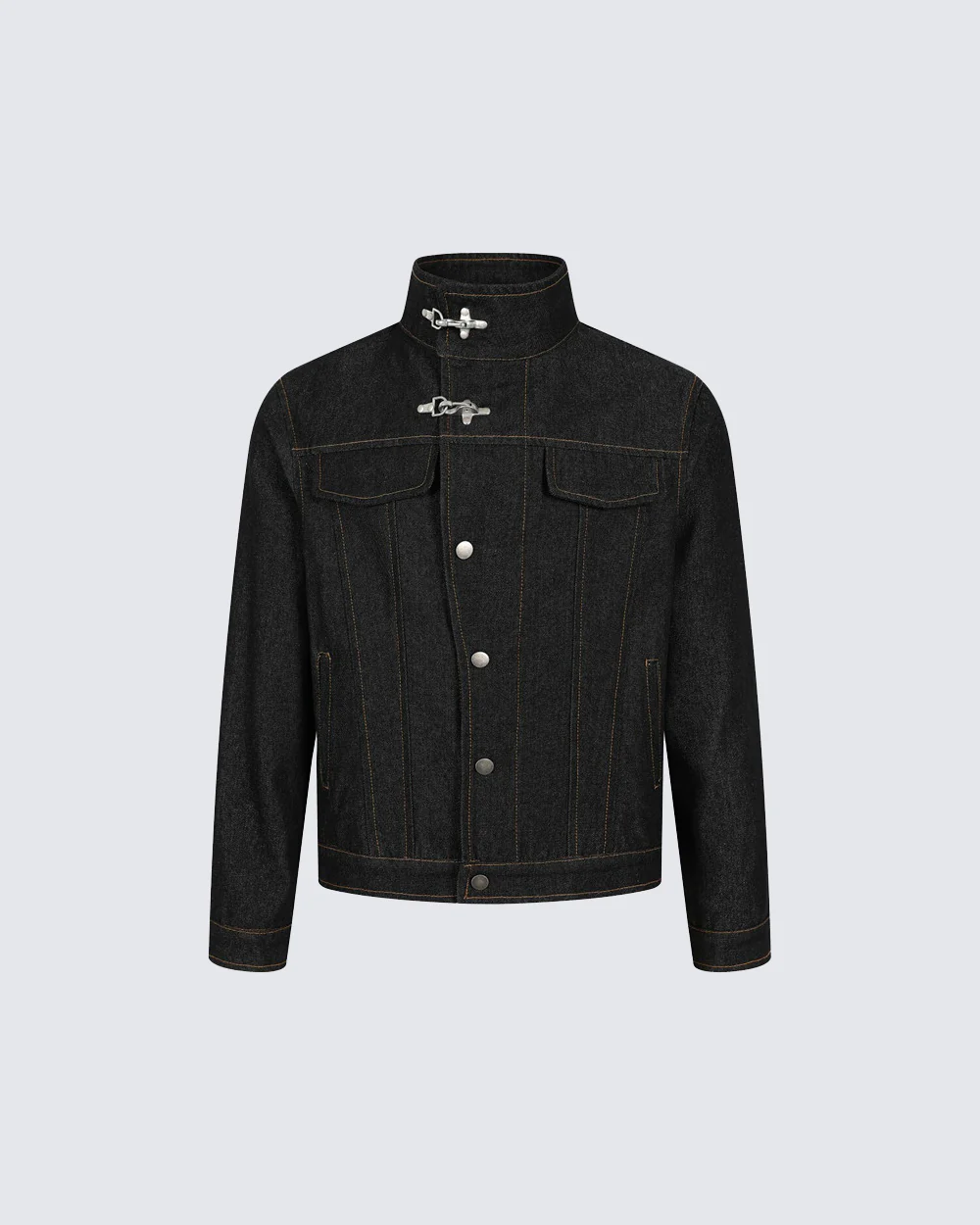 Stand Collar Buckle Denim Jacket