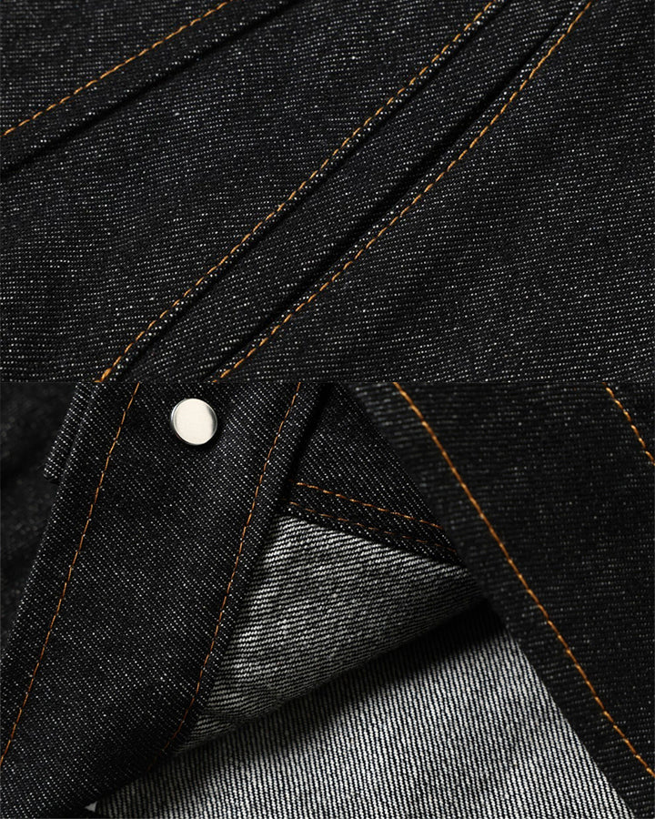 Stand Collar Buckle Denim Jacket - Image 9
