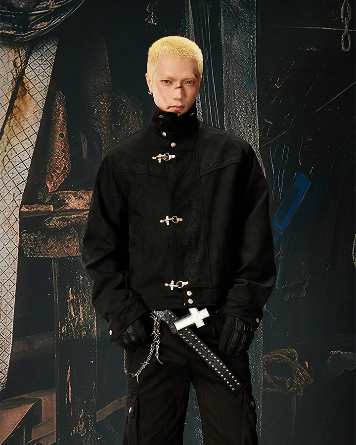 Stand Collar Buckle Embroidered Jacket - Image 2