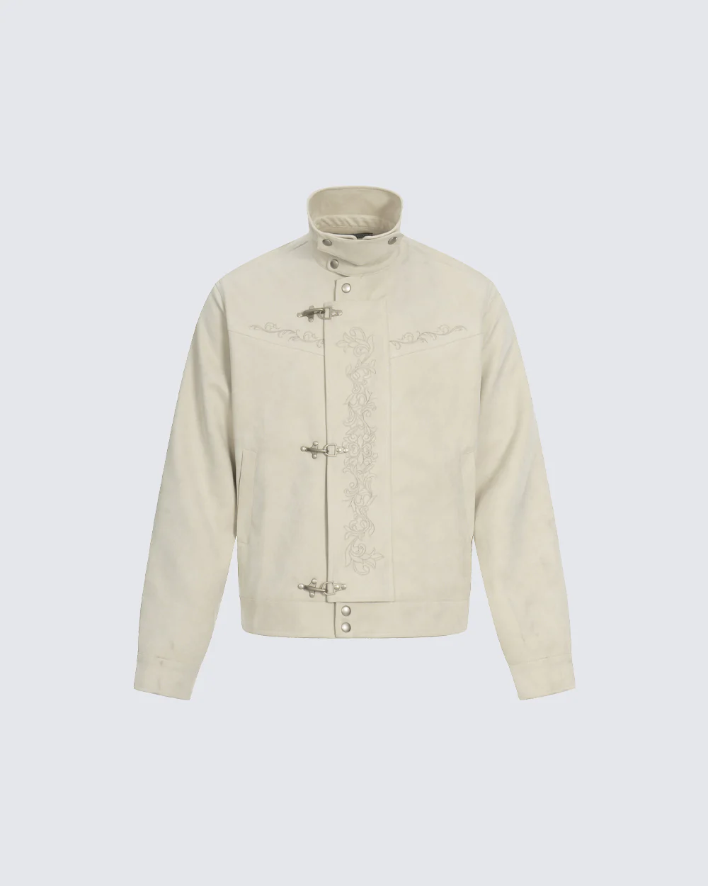 Stand Collar Buckle Embroidered Jacket - Image 4