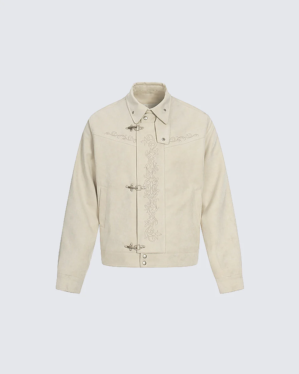 Stand Collar Buckle Embroidered Jacket - Image 6