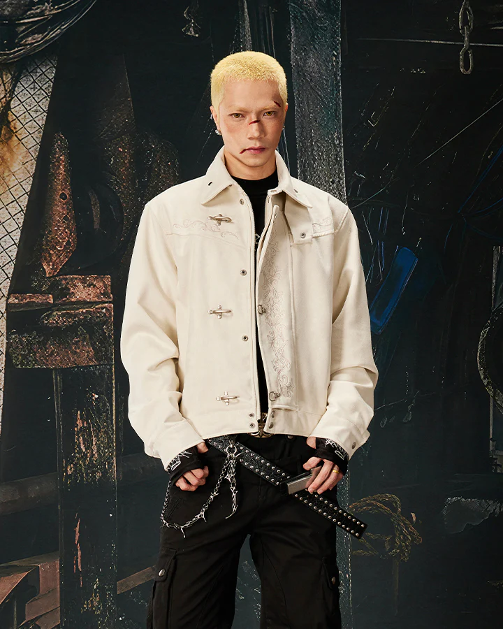 Stand Collar Buckle Embroidered Jacket - Image 7