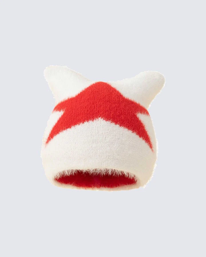 Star Pattern Cat Ears Knit Hat - Image 6