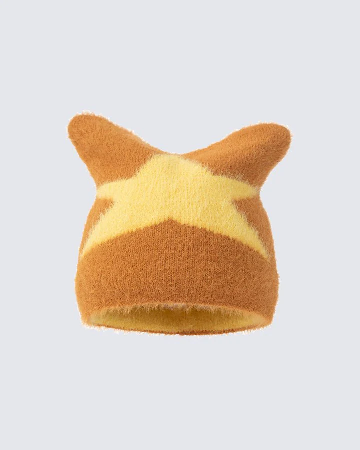 Star Pattern Cat Ears Knit Hat - Image 7