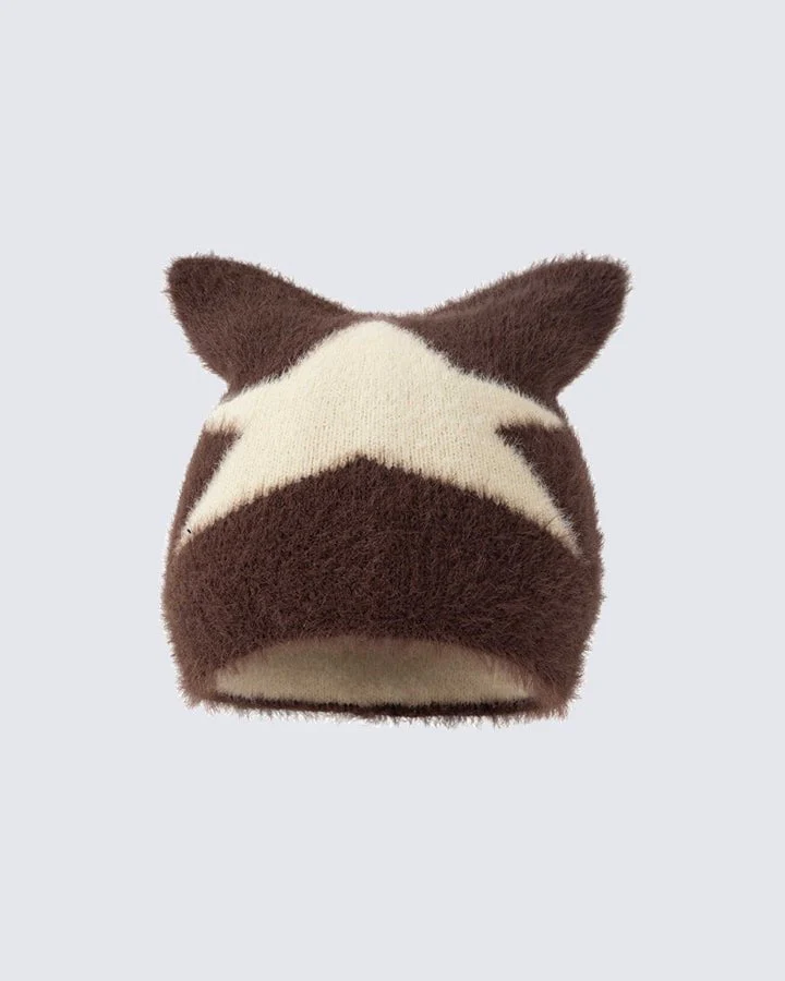 Star Pattern Cat Ears Knit Hat - Image 8