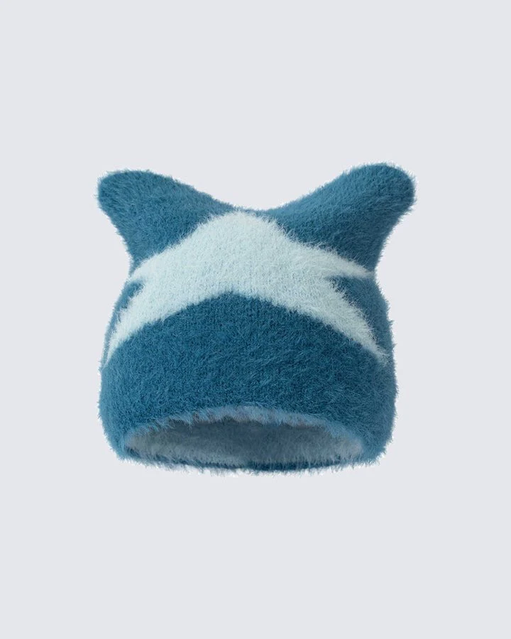 Star Pattern Cat Ears Knit Hat - Image 9