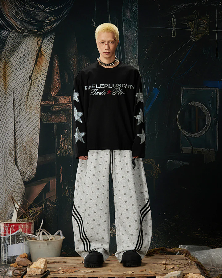 Star Print Embroidered Wide Leg Sweatpants - Image 12
