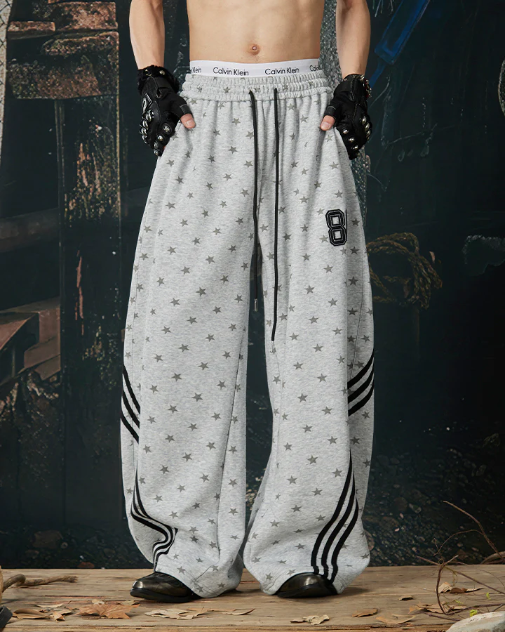 Star Print Embroidered Wide Leg Sweatpants - Image 2