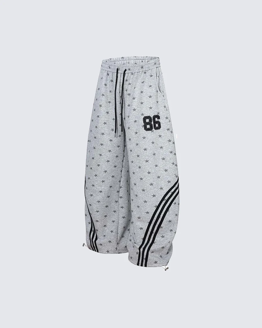 Star Print Embroidered Wide Leg Sweatpants - Image 5