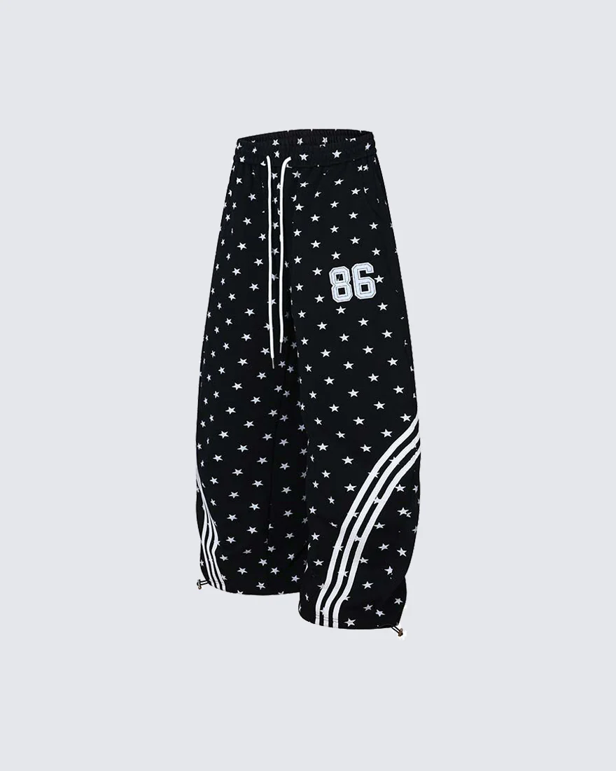 Star Print Embroidered Wide Leg Sweatpants - Image 6