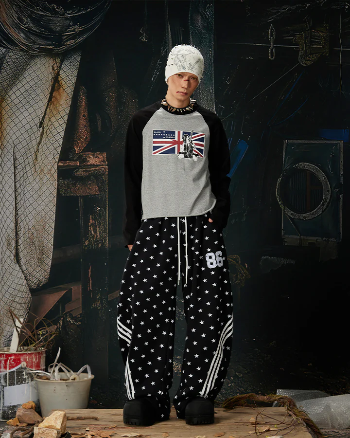 Star Print Embroidered Wide Leg Sweatpants - Image 7