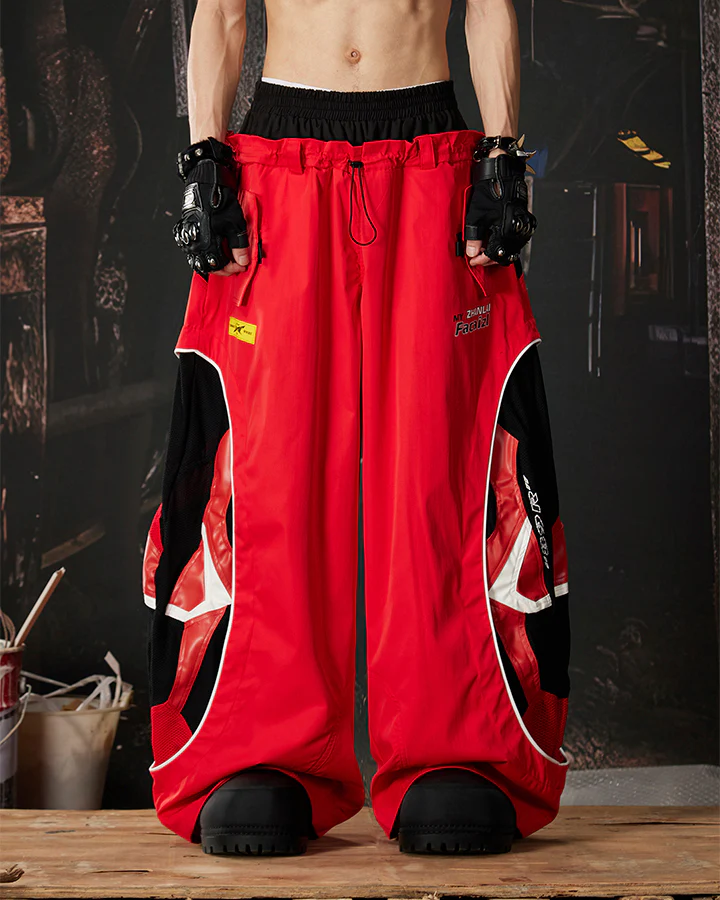 Street Colorblock Panel Loose Fit Wide Leg Pants - Image 2