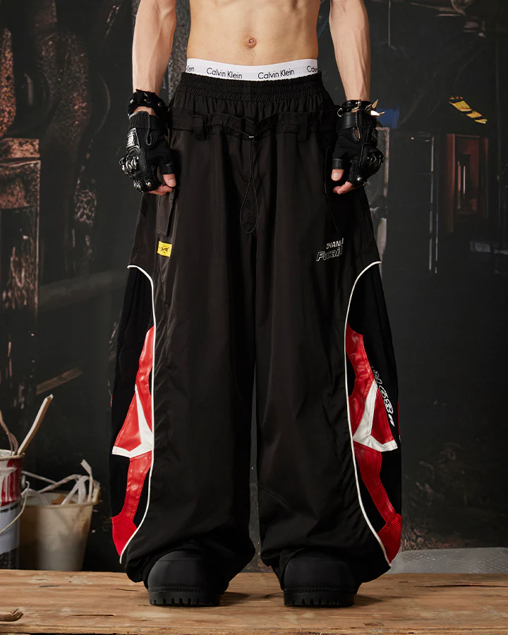 Street Colorblock Panel Loose Fit Wide Leg Pants - Image 3