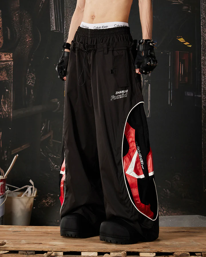 Street Colorblock Panel Loose Fit Wide Leg Pants - Image 7