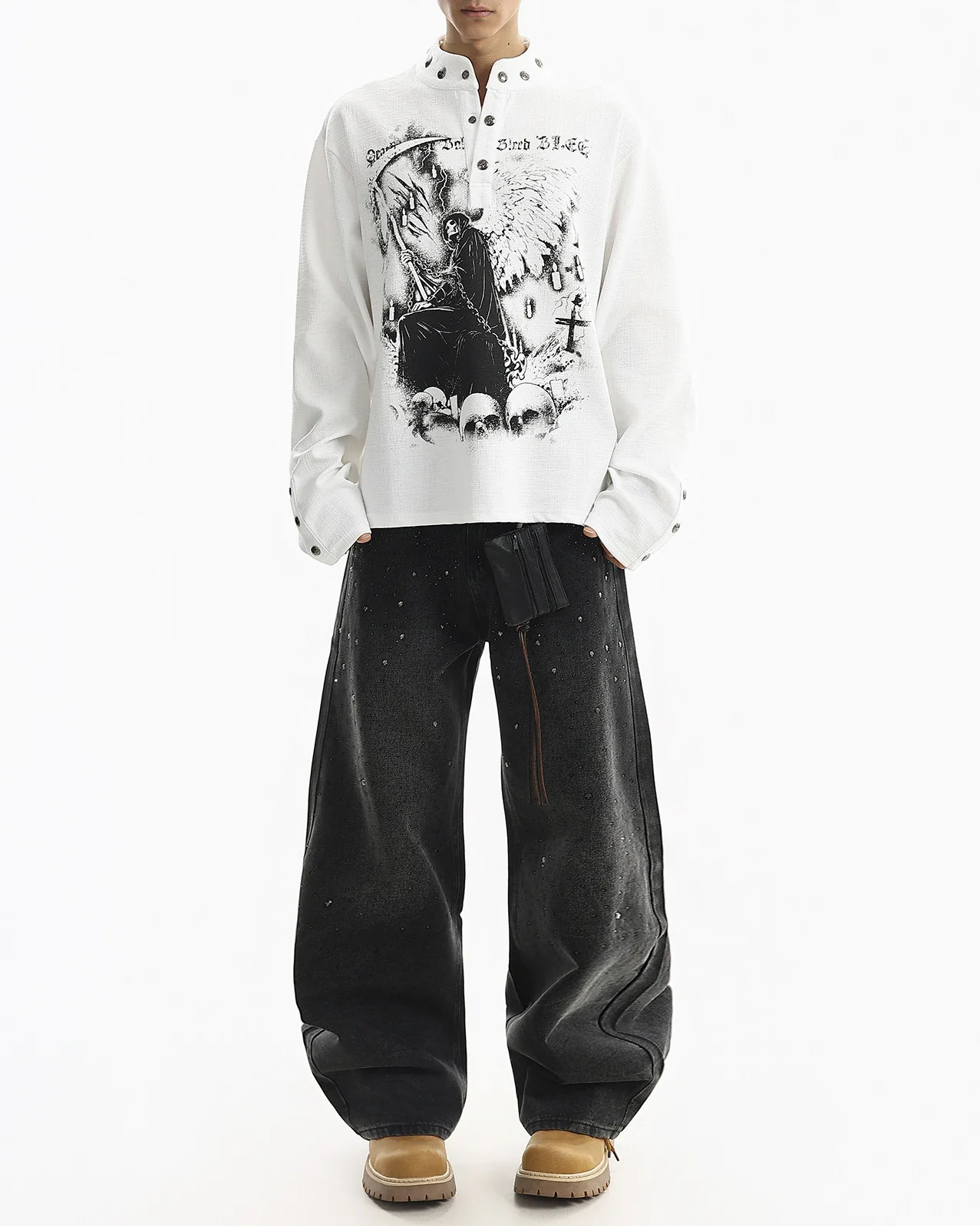 Street Printed Stand Collar Long Sleeve Polo Shirt - Image 10