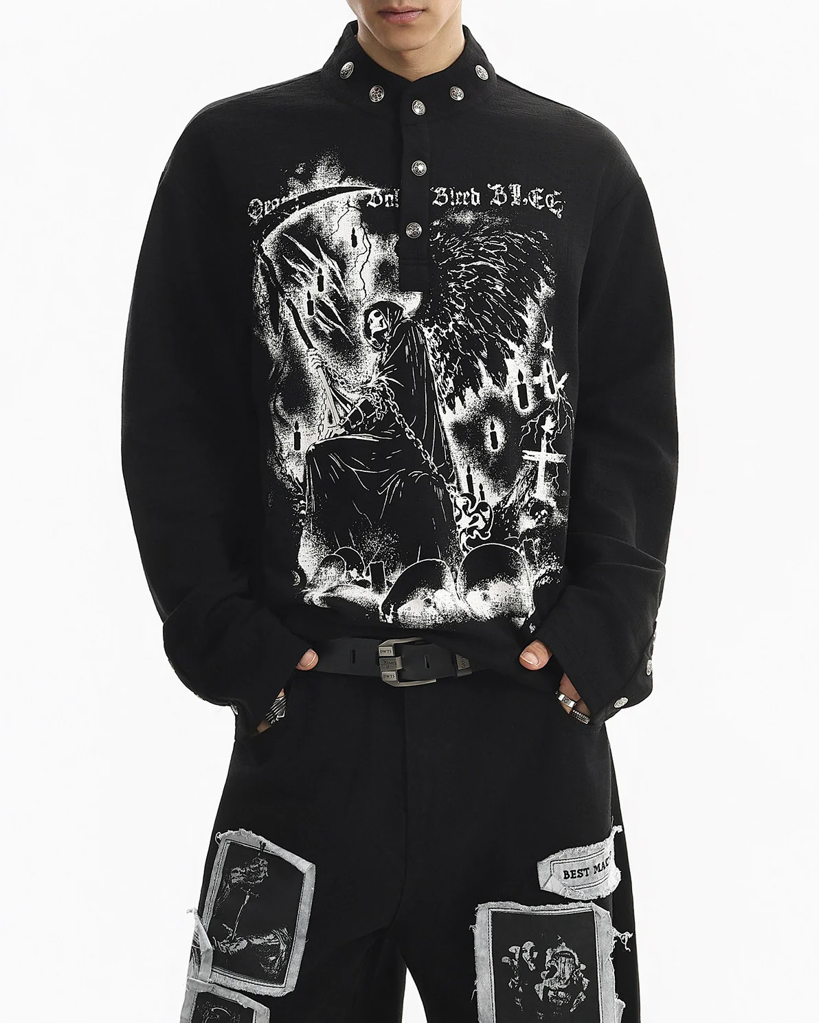 Street Printed Stand Collar Long Sleeve Polo Shirt - Image 2