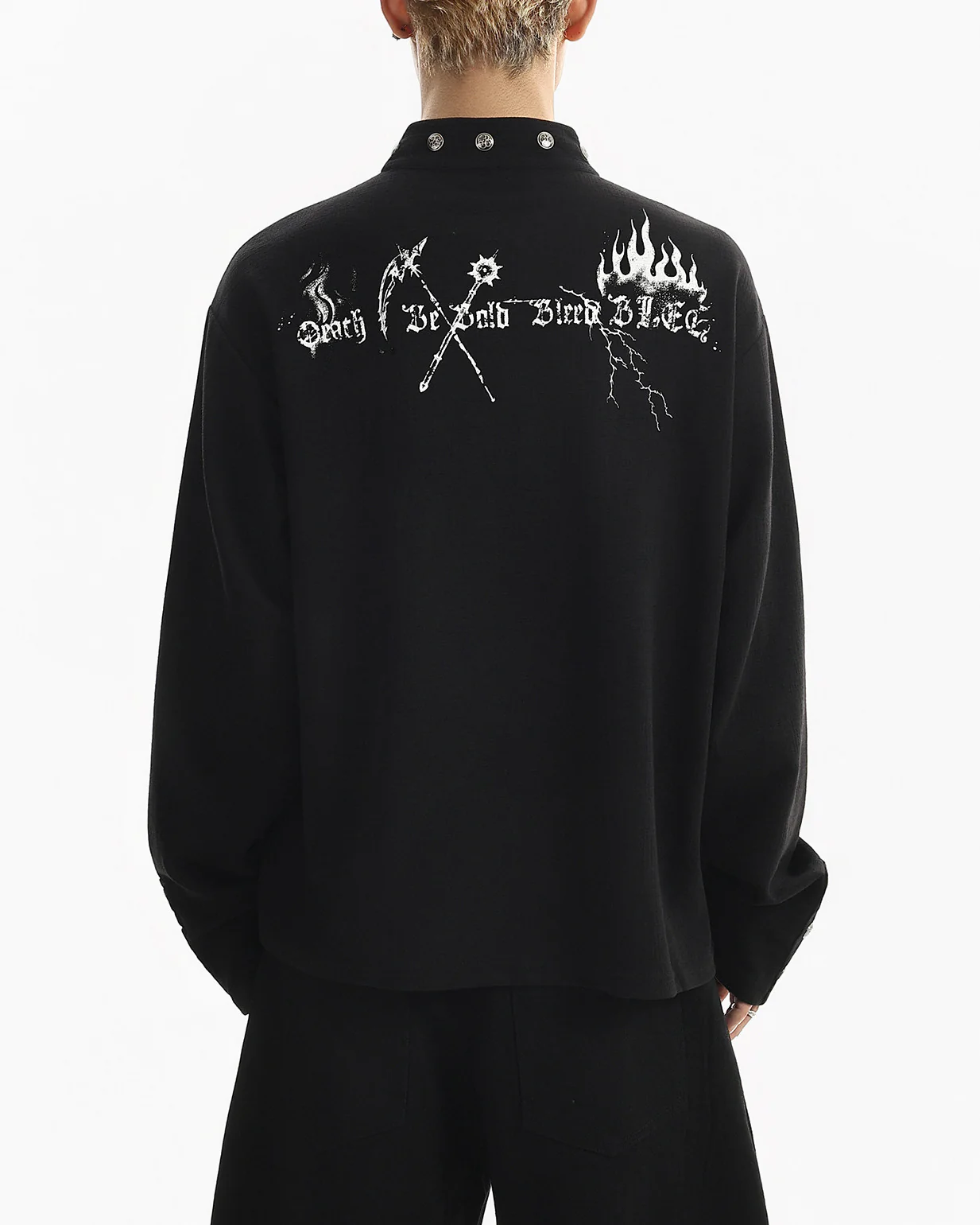 Street Printed Stand Collar Long Sleeve Polo Shirt - Image 3