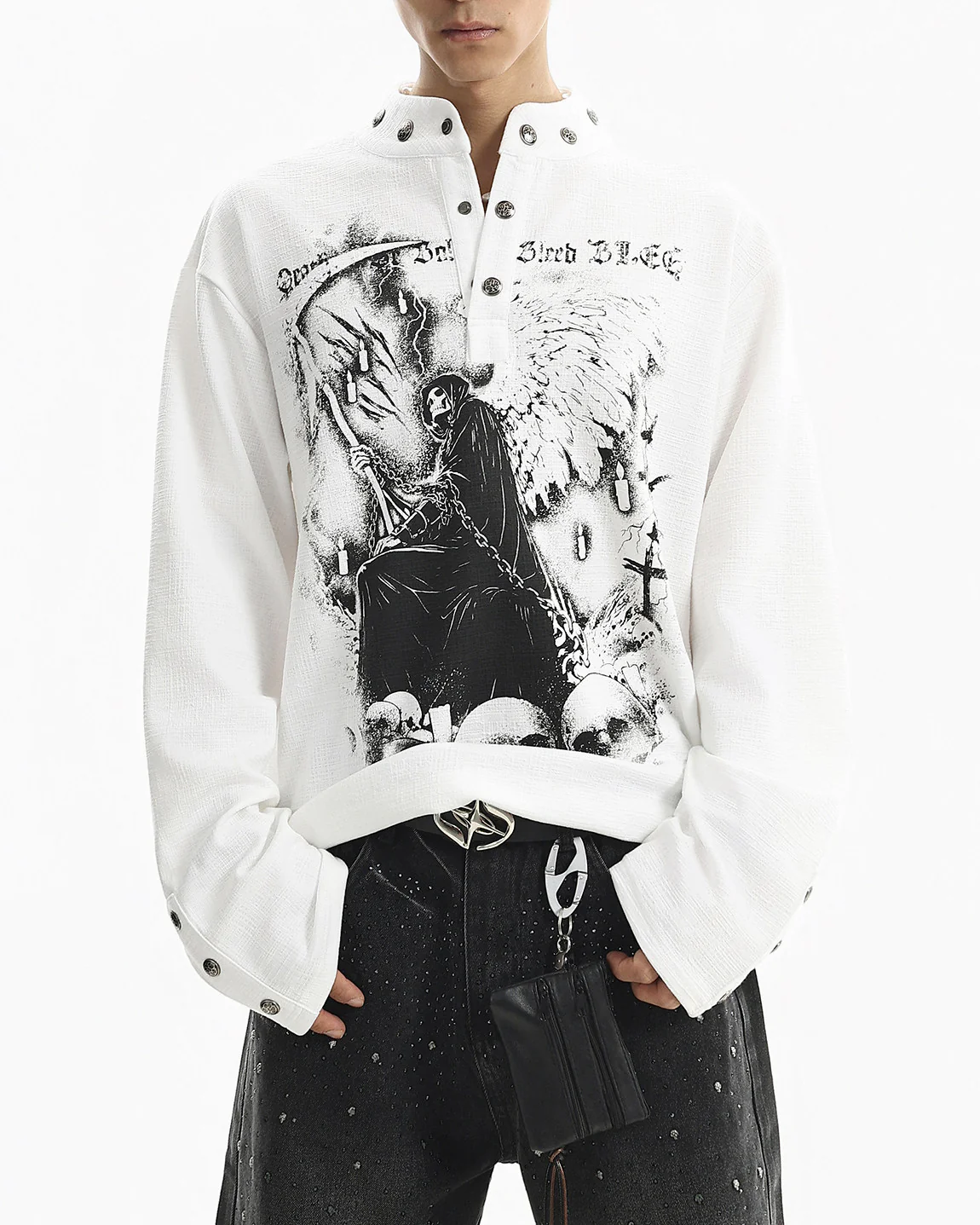 Street Printed Stand Collar Long Sleeve Polo Shirt - Image 4