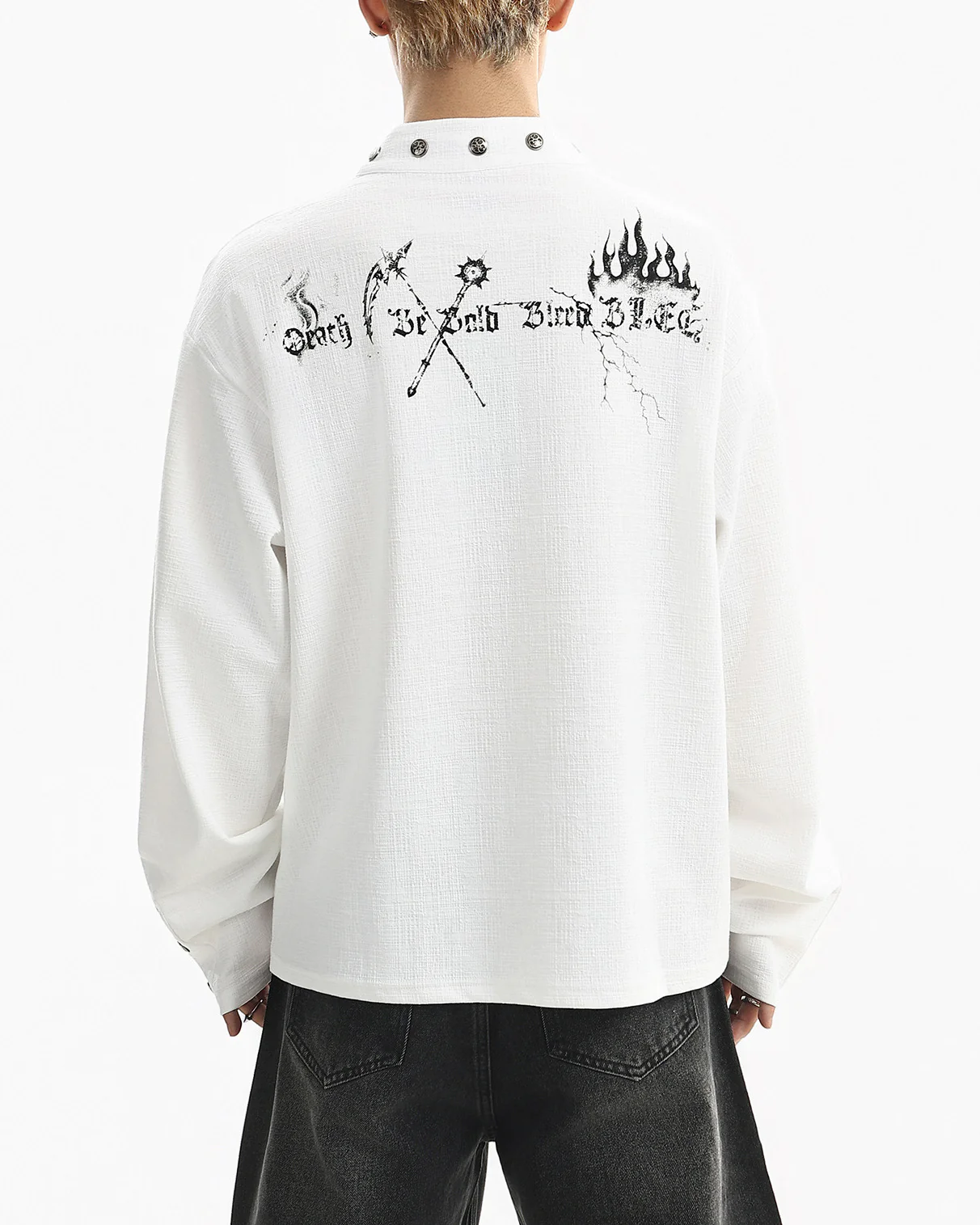 Street Printed Stand Collar Long Sleeve Polo Shirt - Image 5