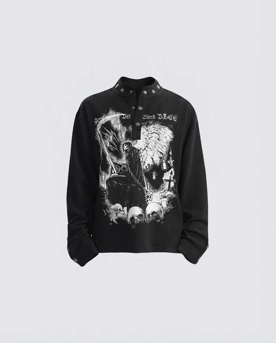 Street Printed Stand Collar Long Sleeve Polo Shirt - Image 6
