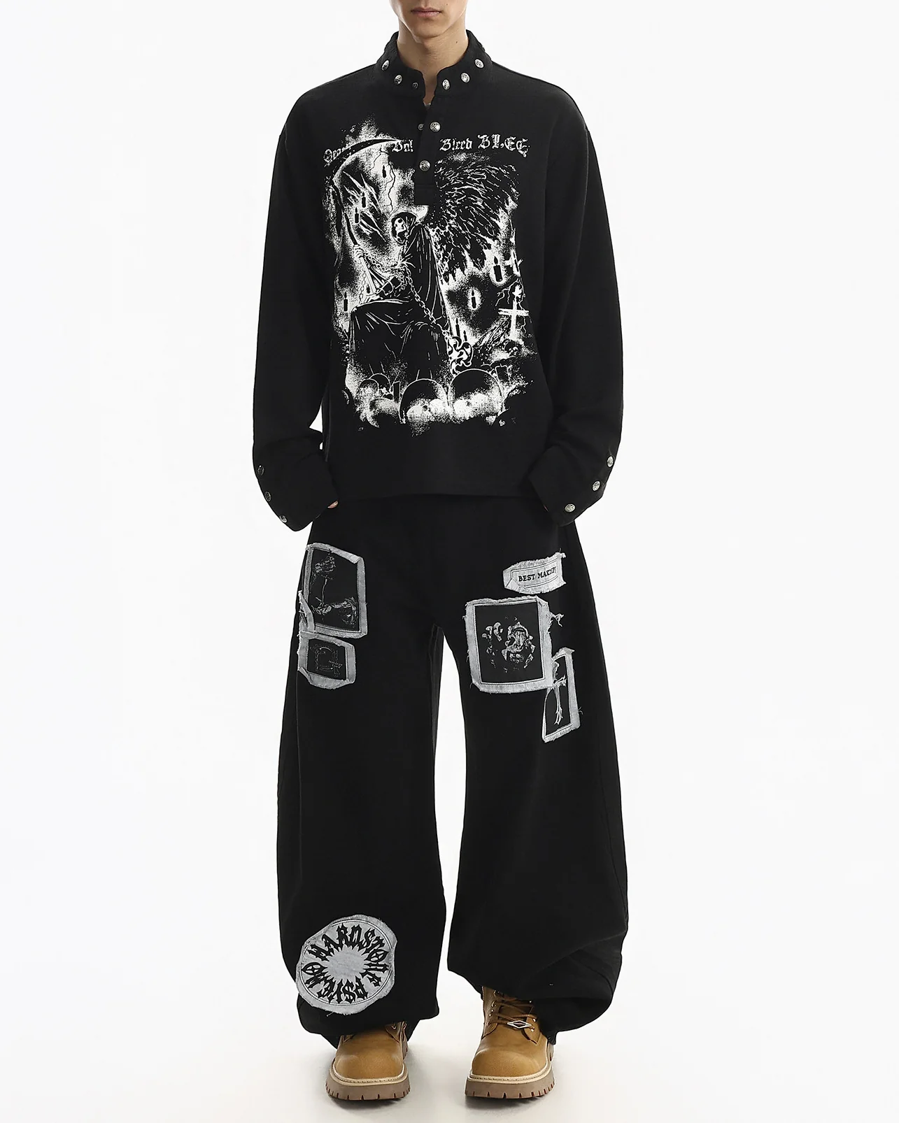 Street Printed Stand Collar Long Sleeve Polo Shirt - Image 8