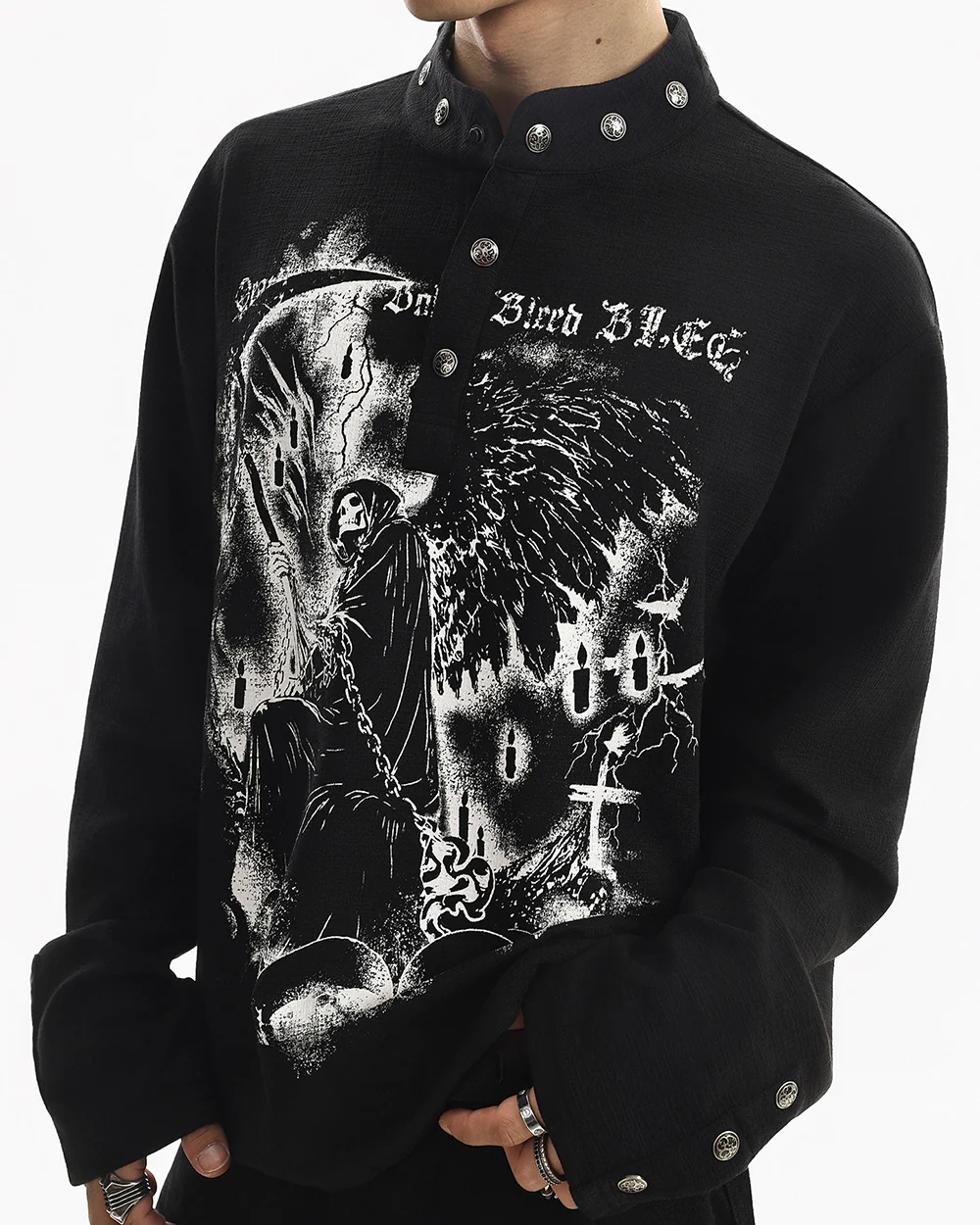 Street Printed Stand Collar Long Sleeve Polo Shirt - Image 9
