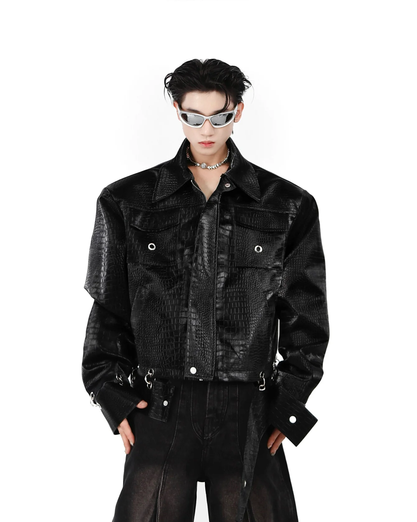 Street Style Short Leather Outerwear - Image 2