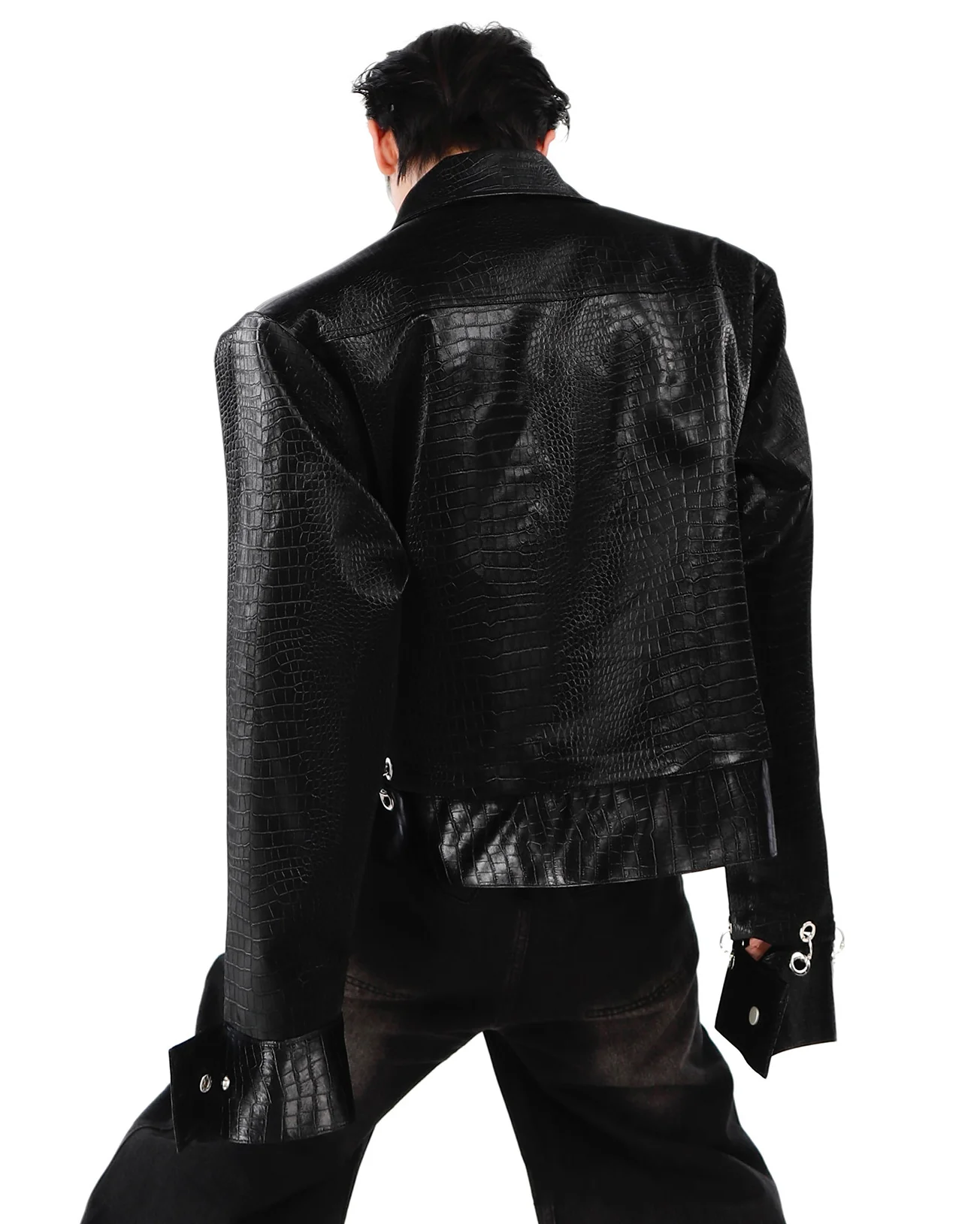 Street Style Short Leather Outerwear - Image 5