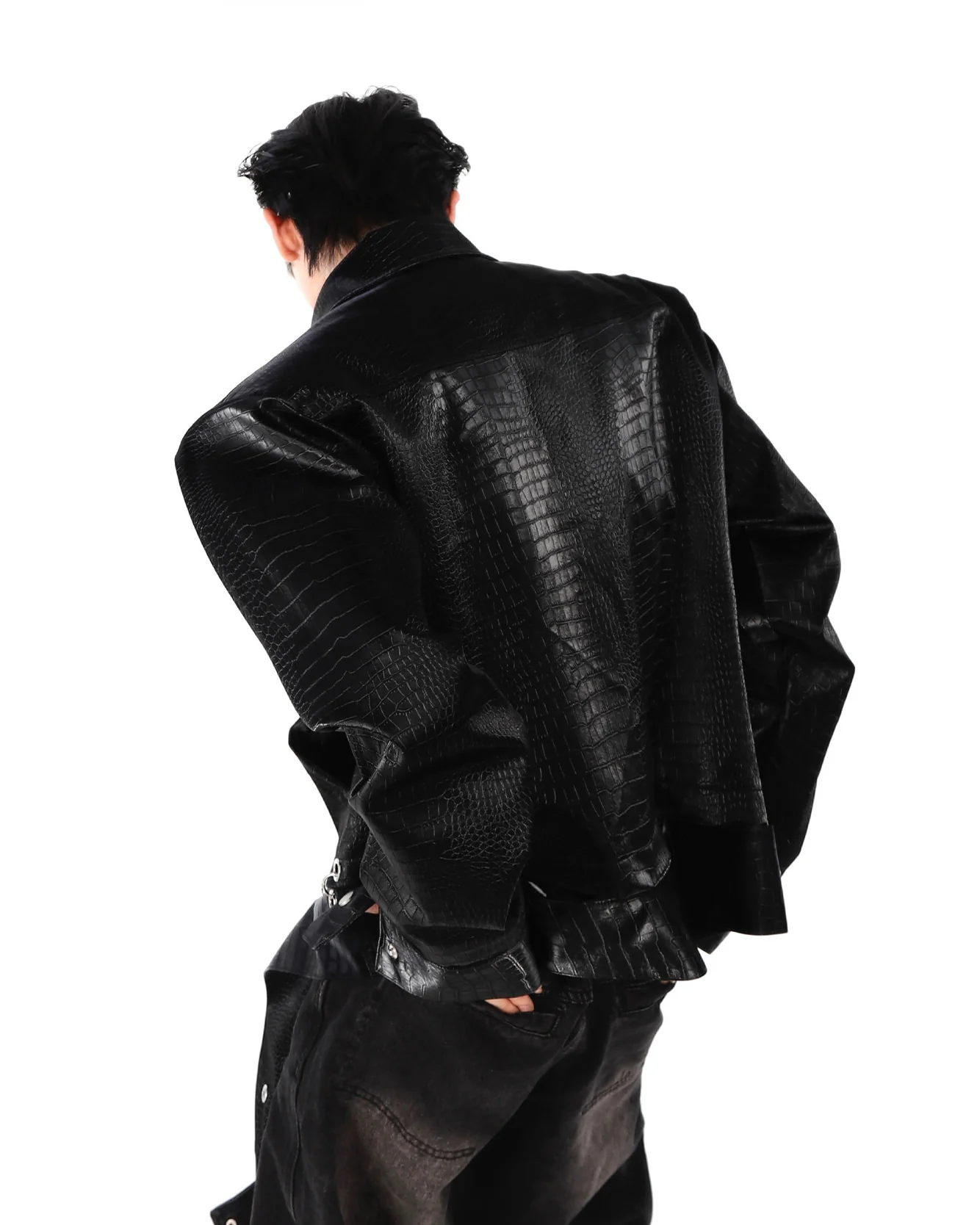 Street Style Short Leather Outerwear - Image 6