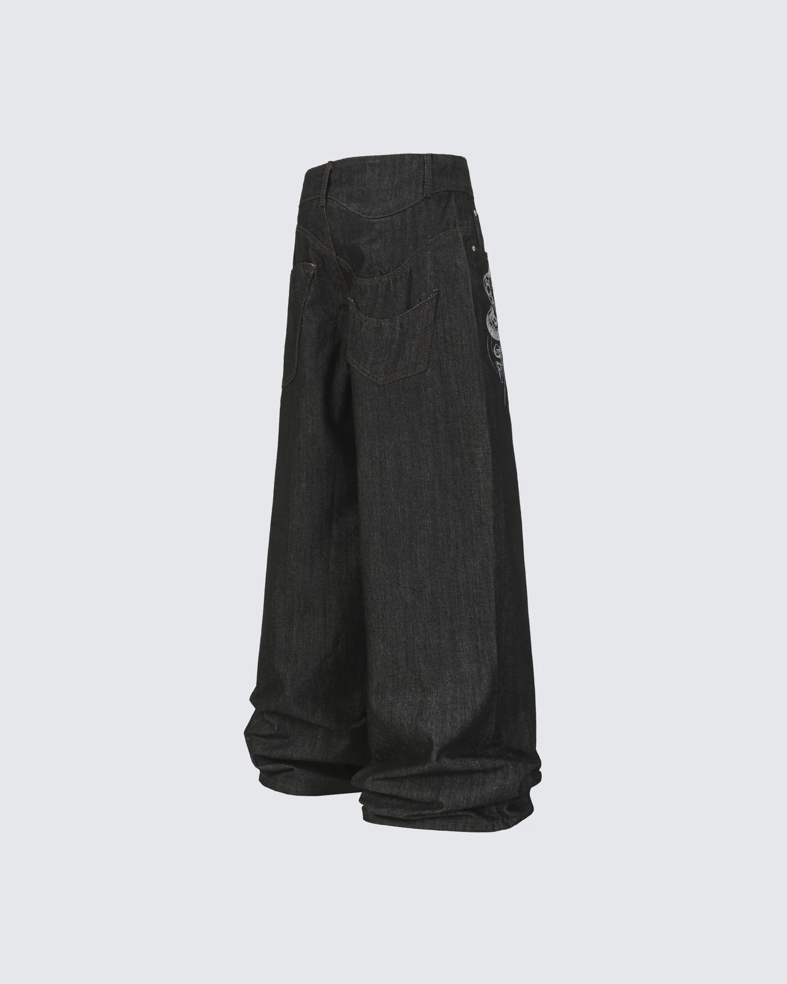 Street Style Snake Embroidery Denim Pants - Image 2