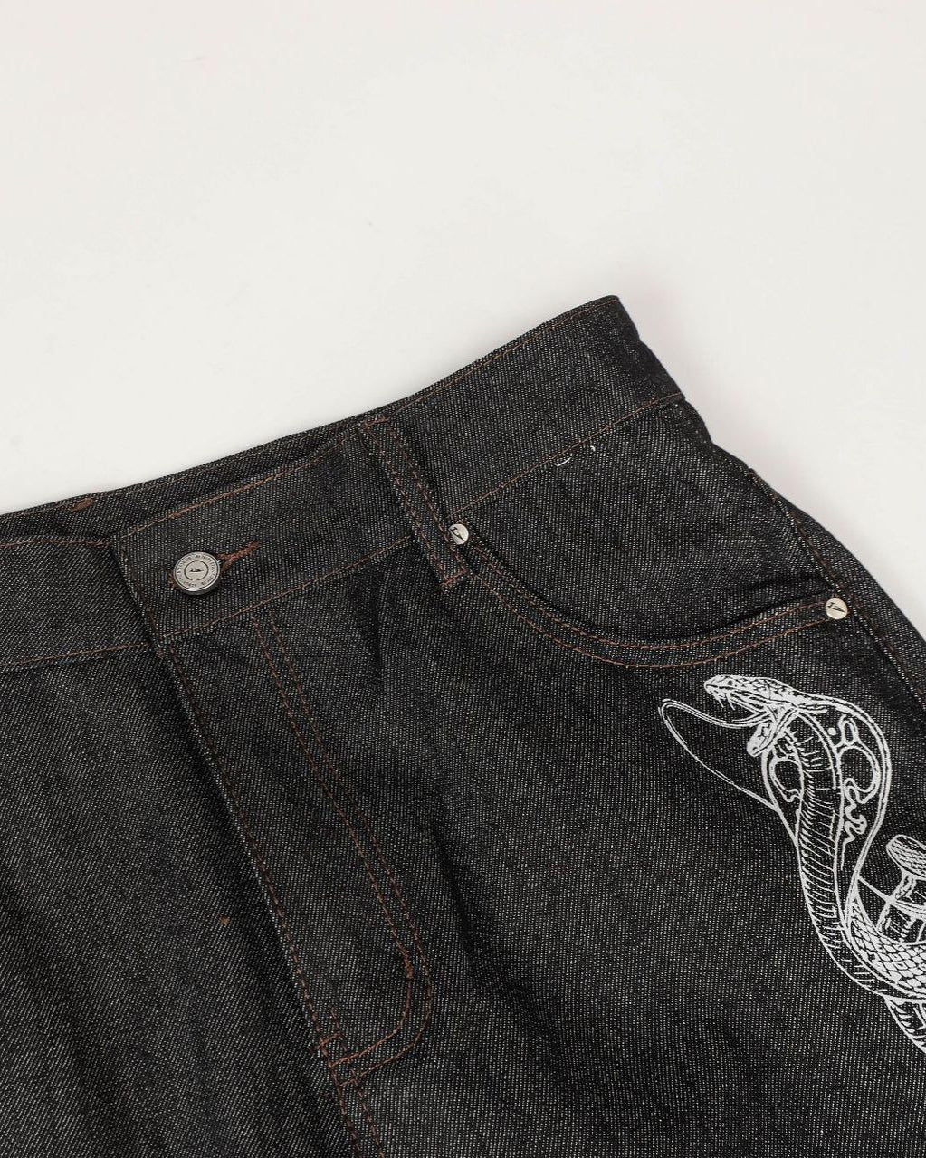 Street Style Snake Embroidery Denim Pants - Image 5
