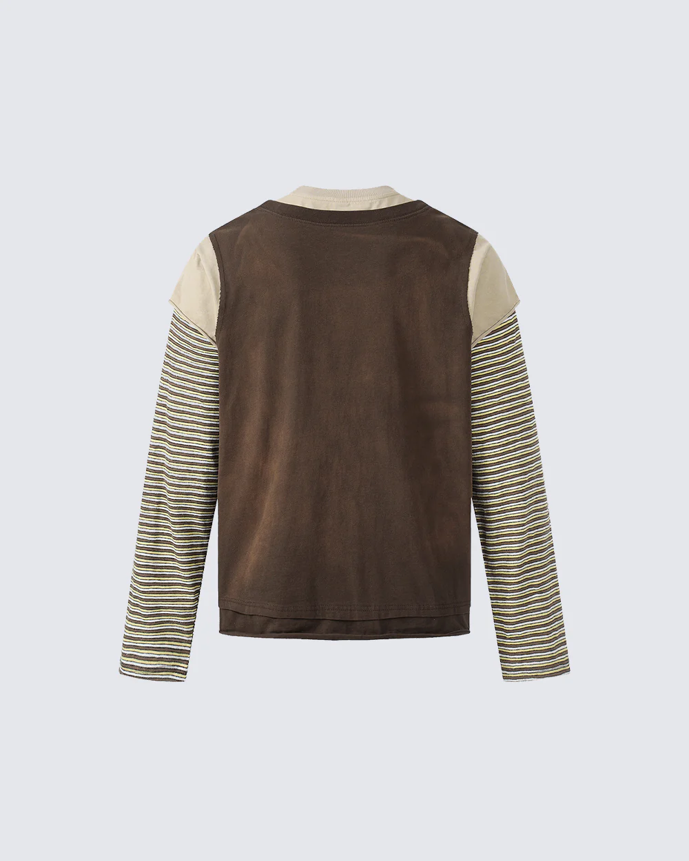 Striped Long Sleeve Fake Two-Piece T-Shirt - Image 3