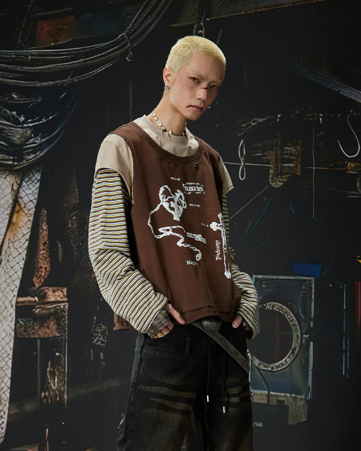 Striped Long Sleeve Fake Two-Piece T-Shirt - Image 6