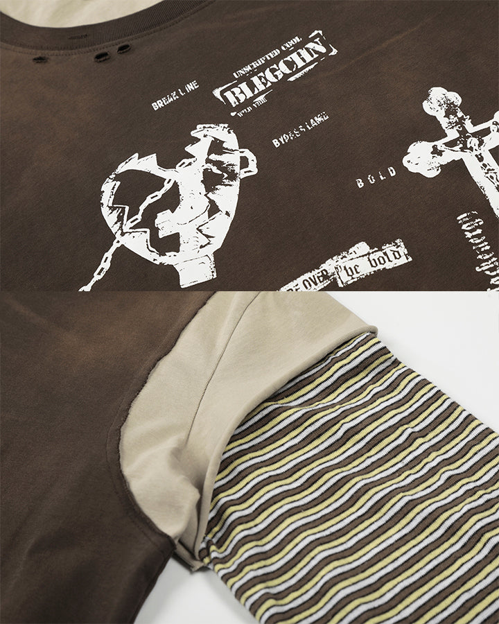 Striped Long Sleeve Fake Two-Piece T-Shirt - Image 8