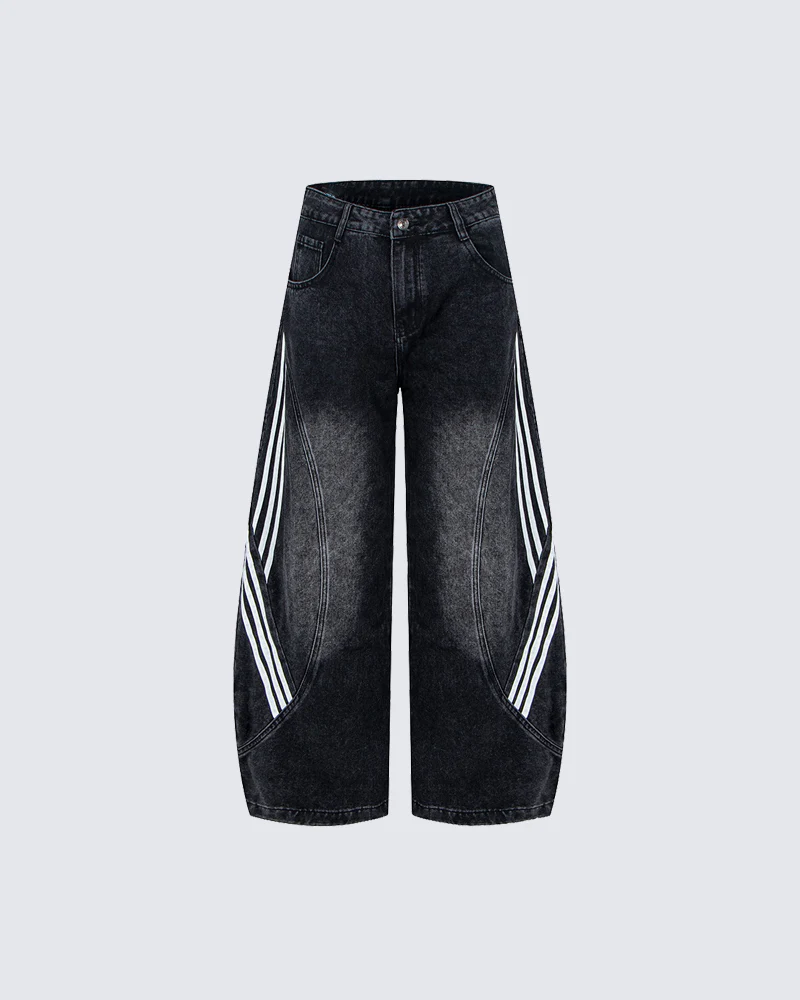 Striped Panel Washed Denim Pants - Image 2