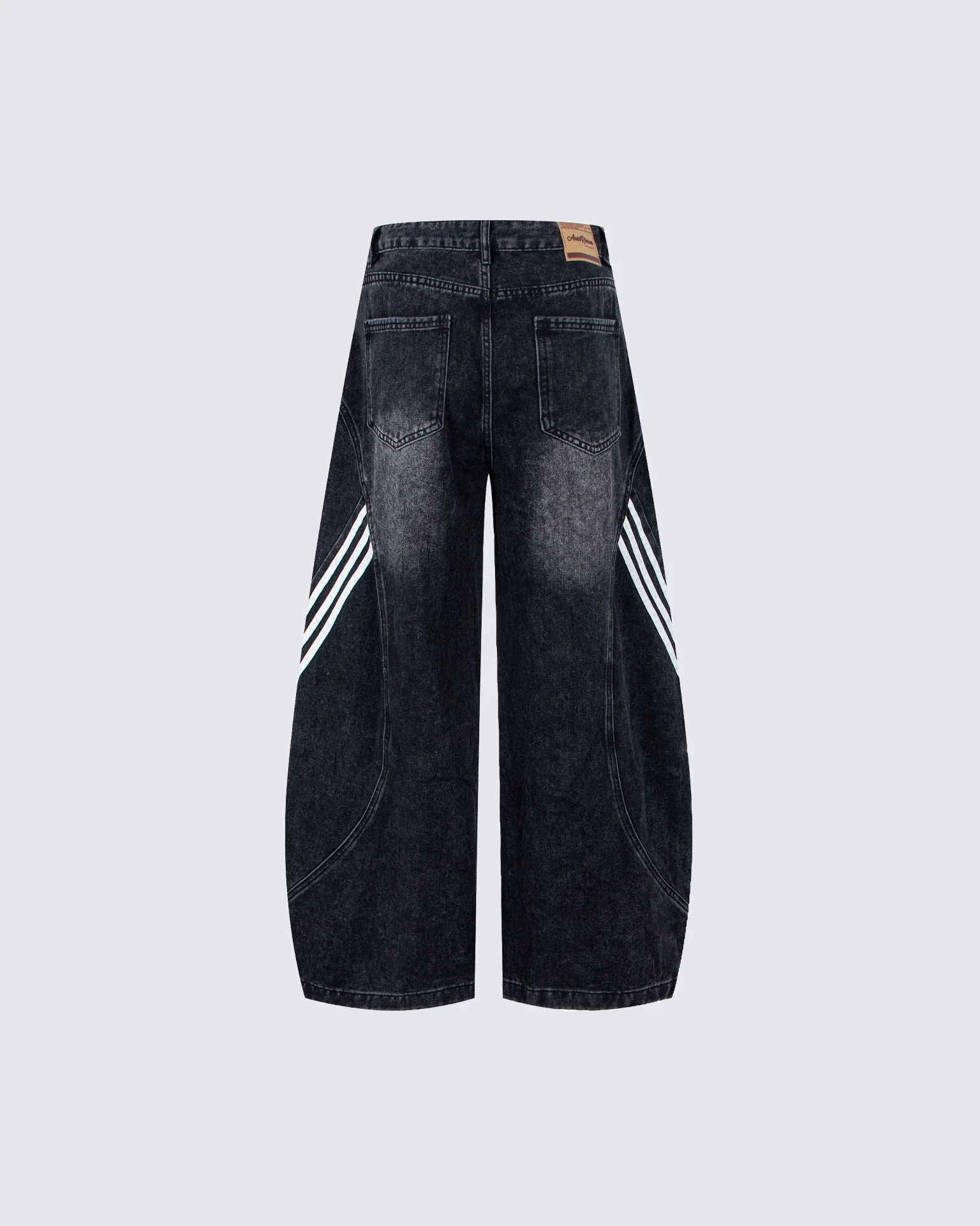 Striped Panel Washed Denim Pants - Image 4