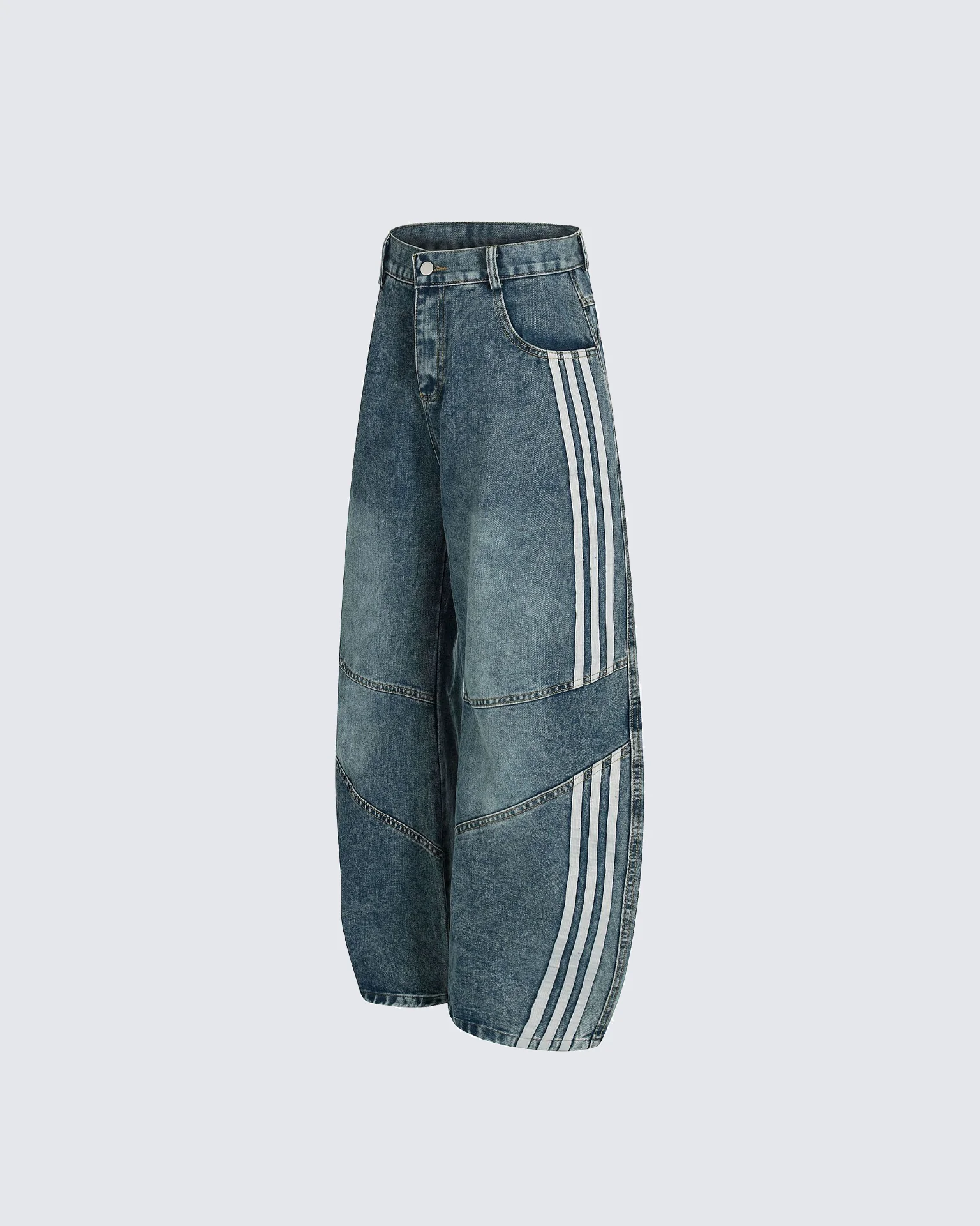Striped Panel Wide-Leg Denim Pants - Image 3