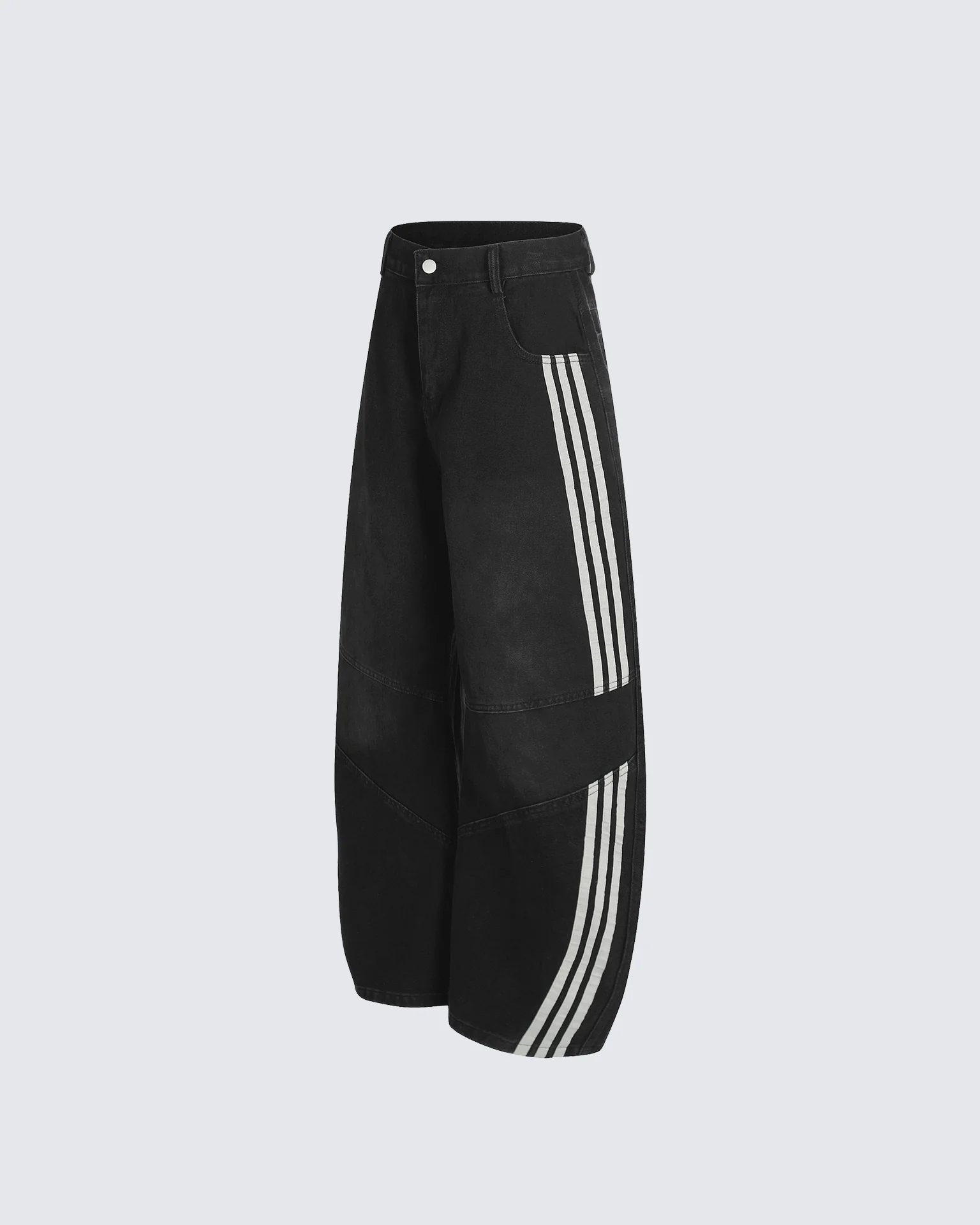 Striped Panel Wide-Leg Denim Pants - Image 4