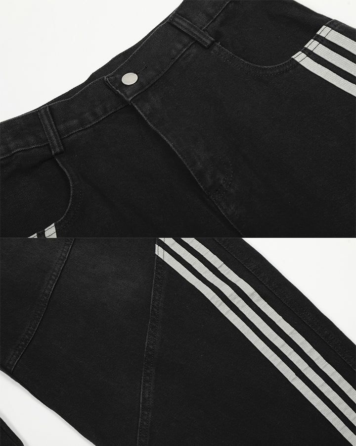 Striped Panel Wide-Leg Denim Pants - Image 6