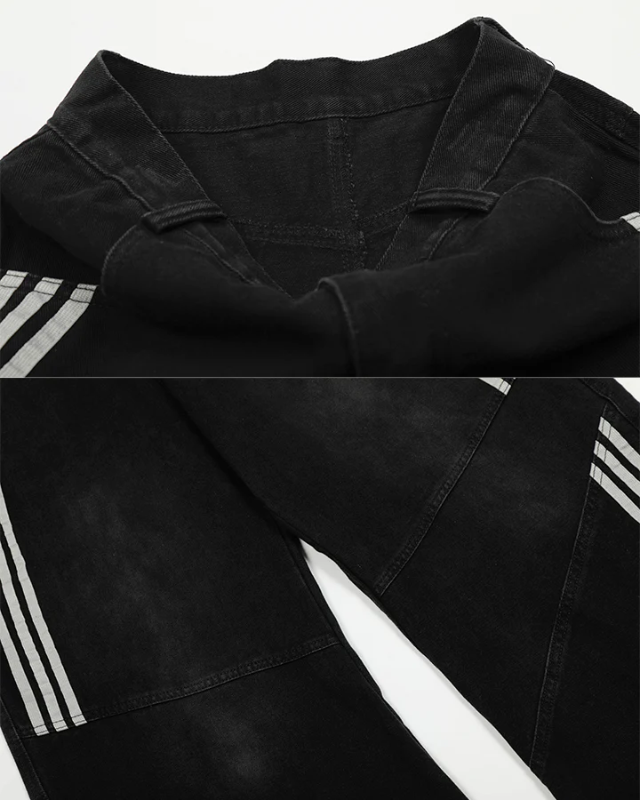 Striped Panel Wide-Leg Denim Pants - Image 7