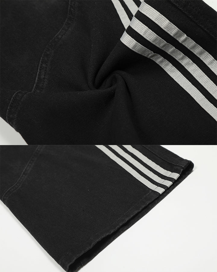 Striped Panel Wide-Leg Denim Pants - Image 8