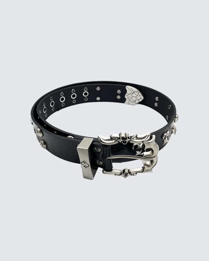 Studded Skull Leather Belt - Image 2
