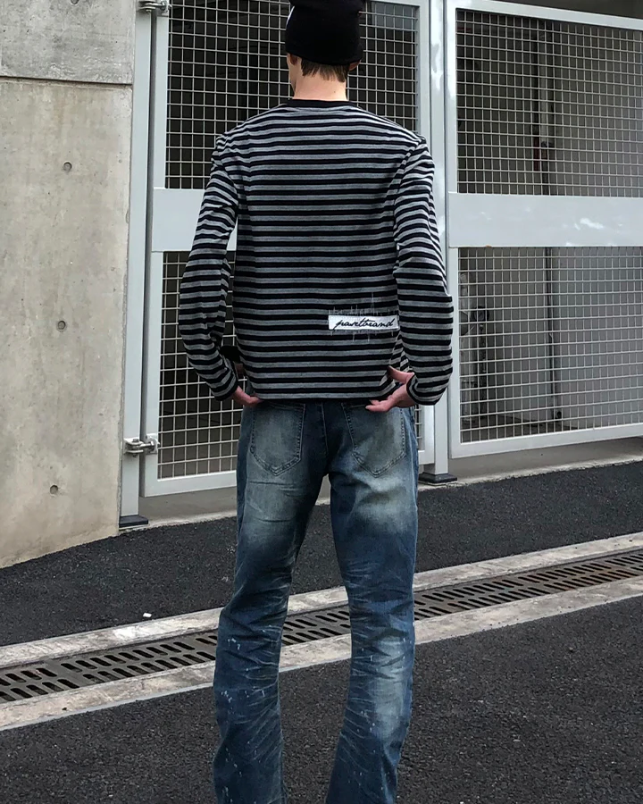 Subculture Cross Embroidered Striped Long Sleeve - Image 7