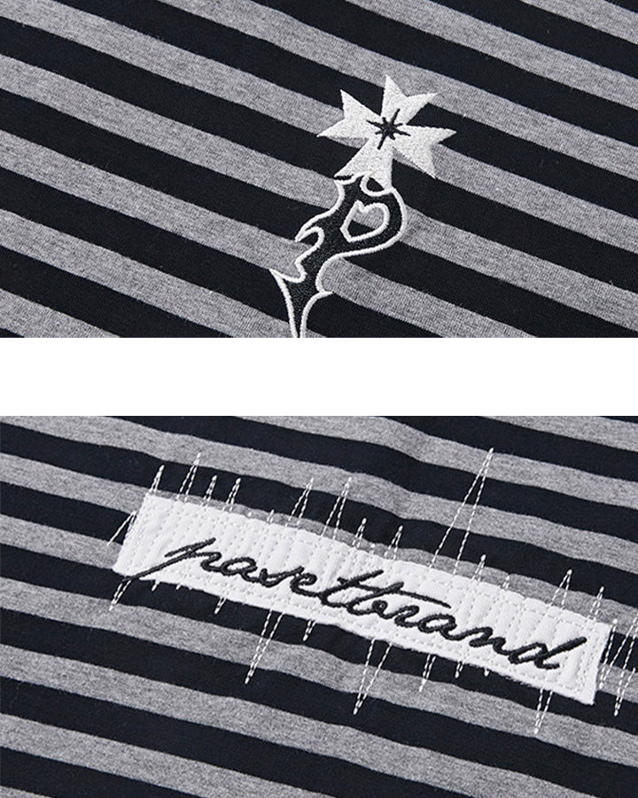 Subculture Cross Embroidered Striped Long Sleeve - Image 8