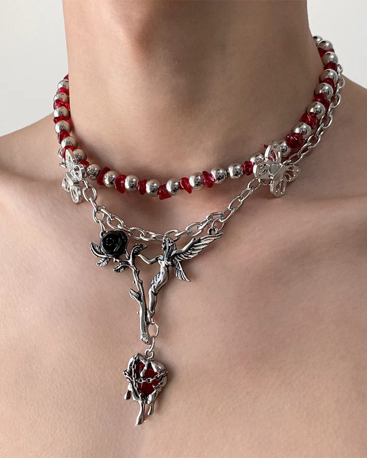 Subculture Flower Pendant Beaded Necklace - Image 2