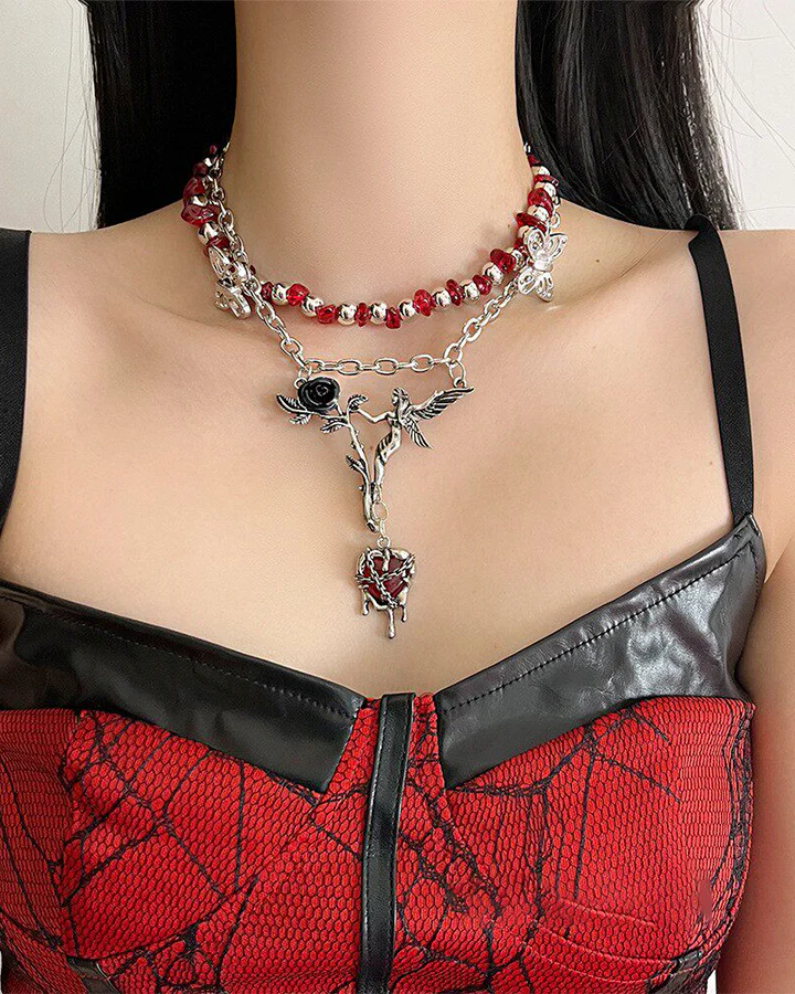 Subculture Flower Pendant Beaded Necklace - Image 6
