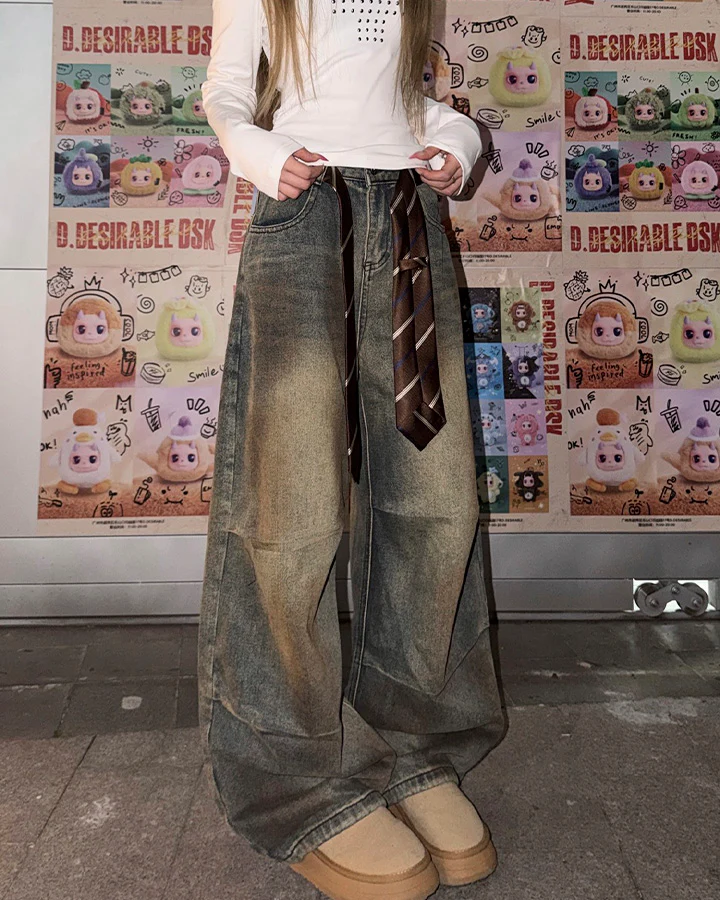 Tie Detail Wide Leg Denim Pants - Image 10