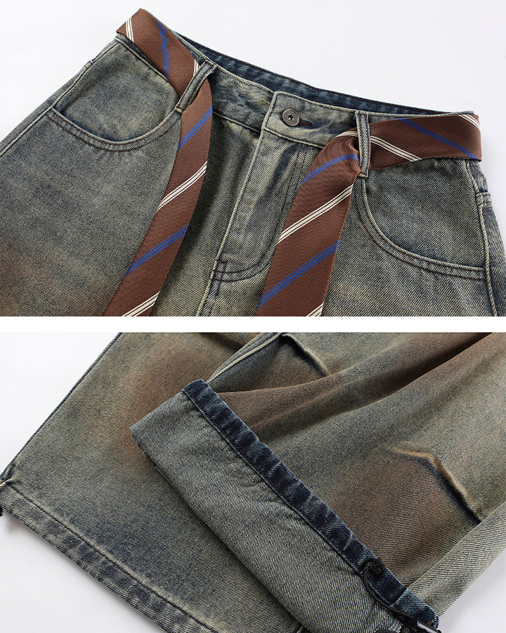 Tie Detail Wide Leg Denim Pants - Image 11